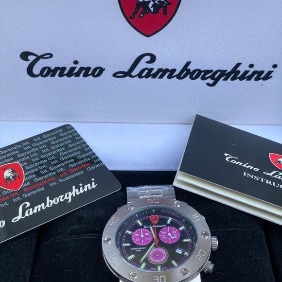 NEW Tonino Lamborghini Men's Chronograph Diamond Bezel Stainless Steel Watch - Picture 15 of 16